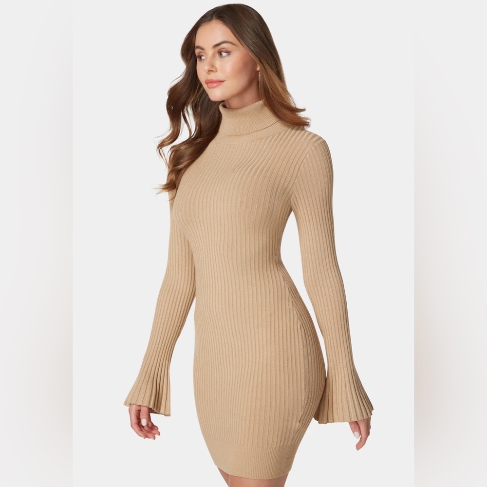 Bebe Autumn Bell Sleeve Sweater Dress - Light Taupe size XS